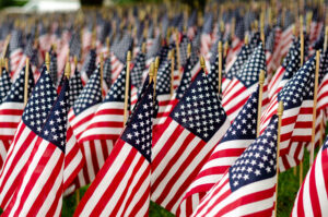 Memorial Day flags in remembrance and honor
